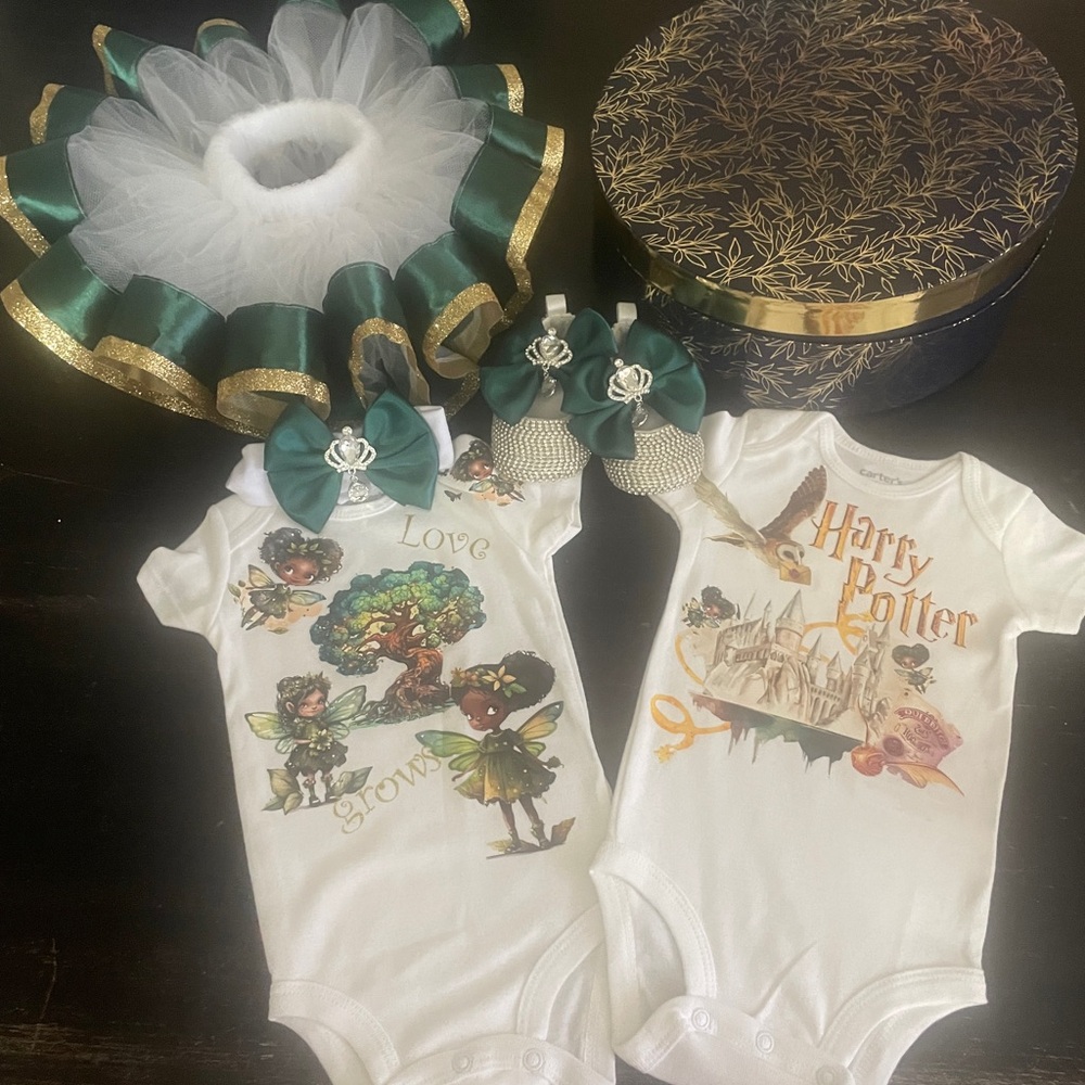 Green and White Fairy and Wizard Baby Customized Set